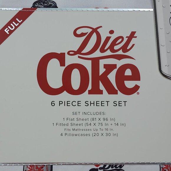 Diet Coke Full 6-Piece Sheet Set With 4 Pillowcases Flat Sheet Fitted Sheet - Picture 5 of 9